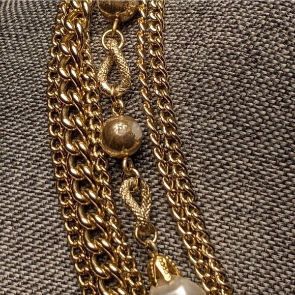 Vintage gorgeous layered goldtone links & pearl statement necklace - Picture 9 of 13